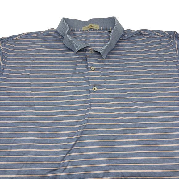 Peter Millar Mens 2XL Blue Orange Striped Short Sleeve Cotton Polo Shirt - Picture 1 of 5